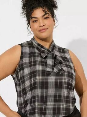 Torrid Black and White Checkered Blouse